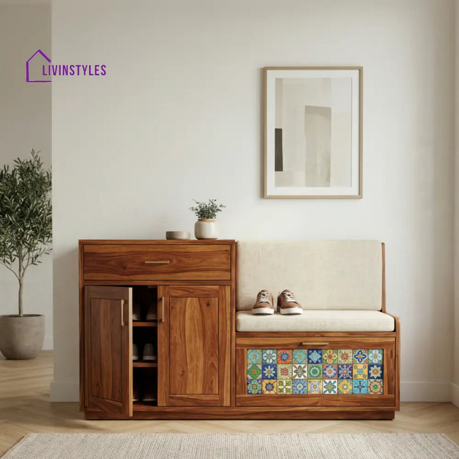 Tamati Solid Wood Sheesham Shoe Rack (Honey Finish)