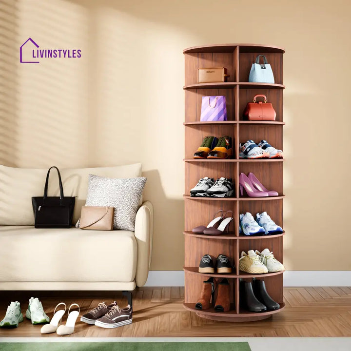 Tamila 360° Rotating Shoe Rack - Teak Brown 360 Rotating Shoe Rack