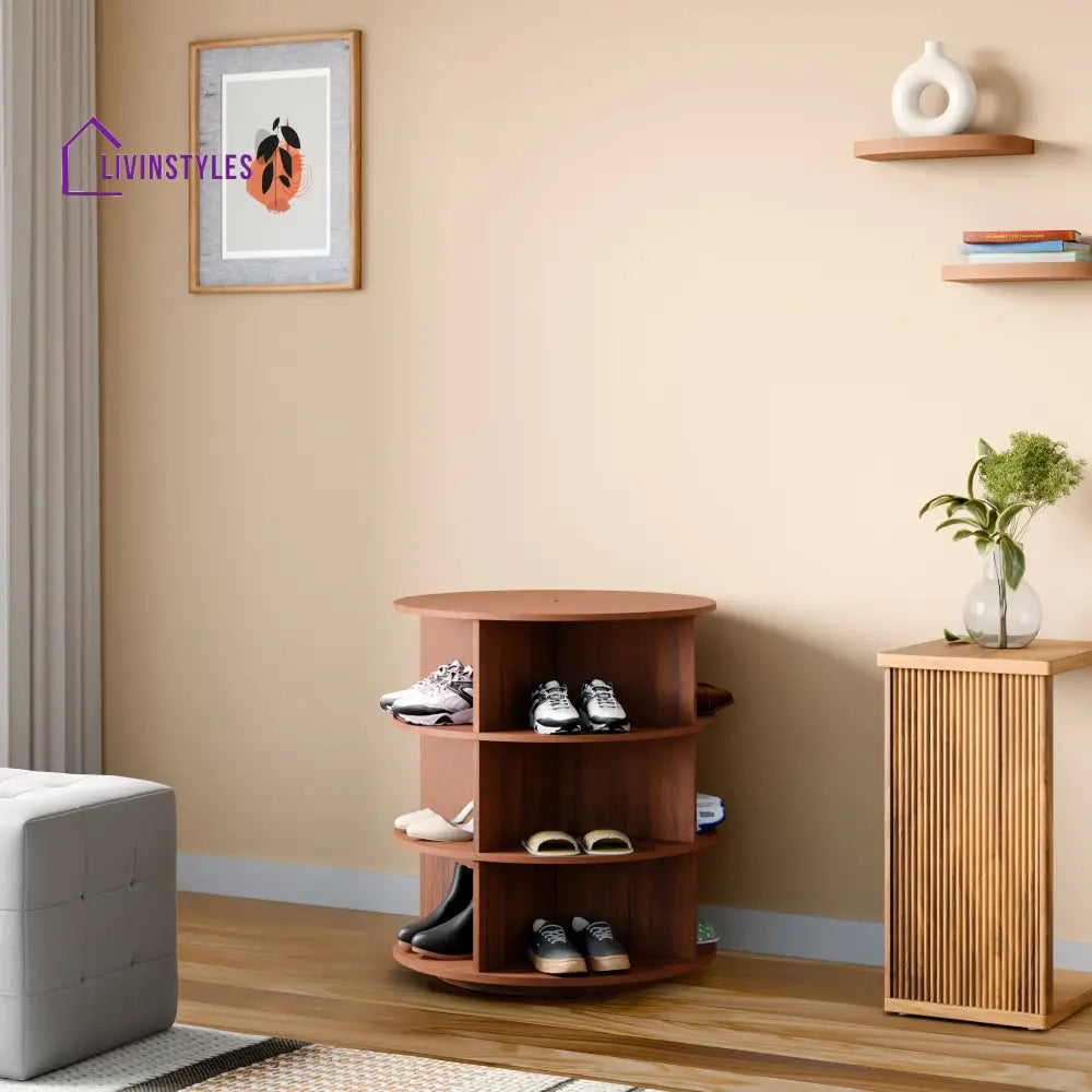 Tamila 360° Rotating Shoe Rack - Teak Brown 3 Tier for 12 Pairs 360 Rotating Shoe Rack