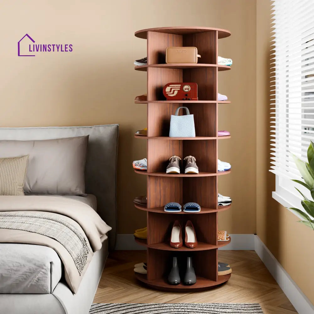 Tamila 360° Rotating Shoe Rack - Teak Brown 360 Rotating Shoe Rack