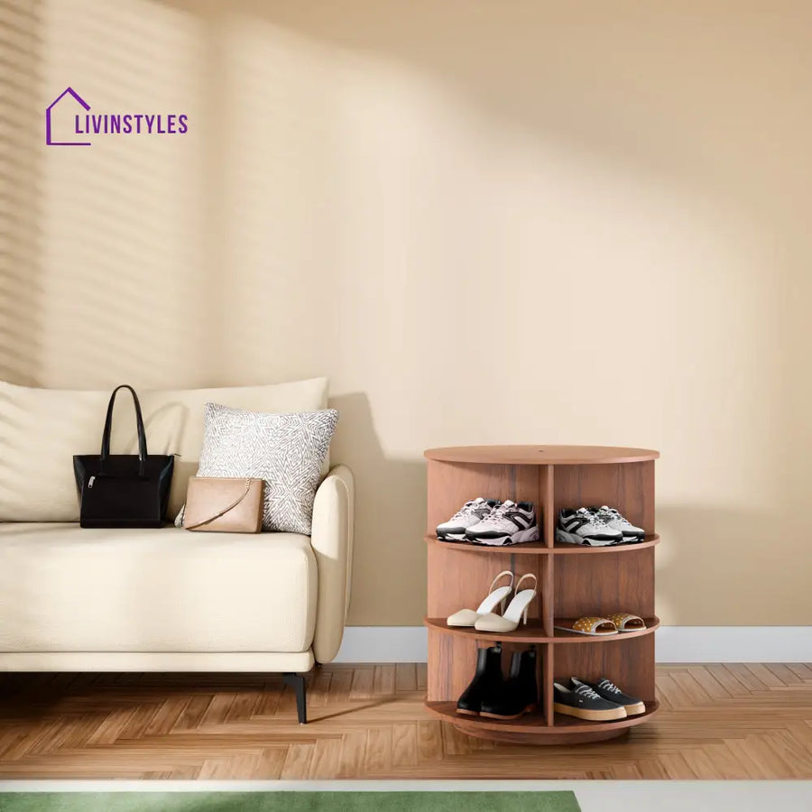 Tamila 360° Rotating Shoe Rack - Teak Brown 360 Rotating Shoe Rack