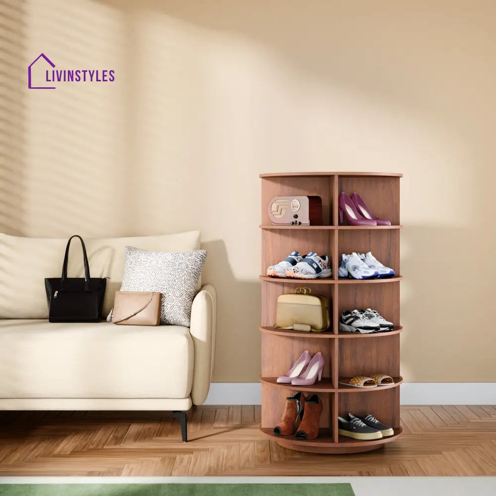 Tamila 360° Rotating Shoe Rack - Teak Brown 5 Tier for 20 Pairs 360 Rotating Shoe Rack