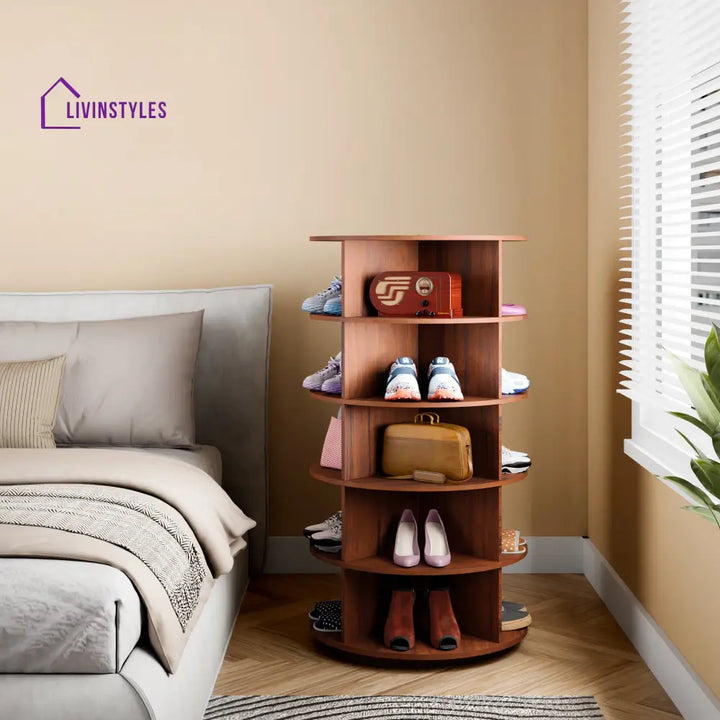 Tamila 360° Rotating Shoe Rack - Teak Brown 360 Rotating Shoe Rack
