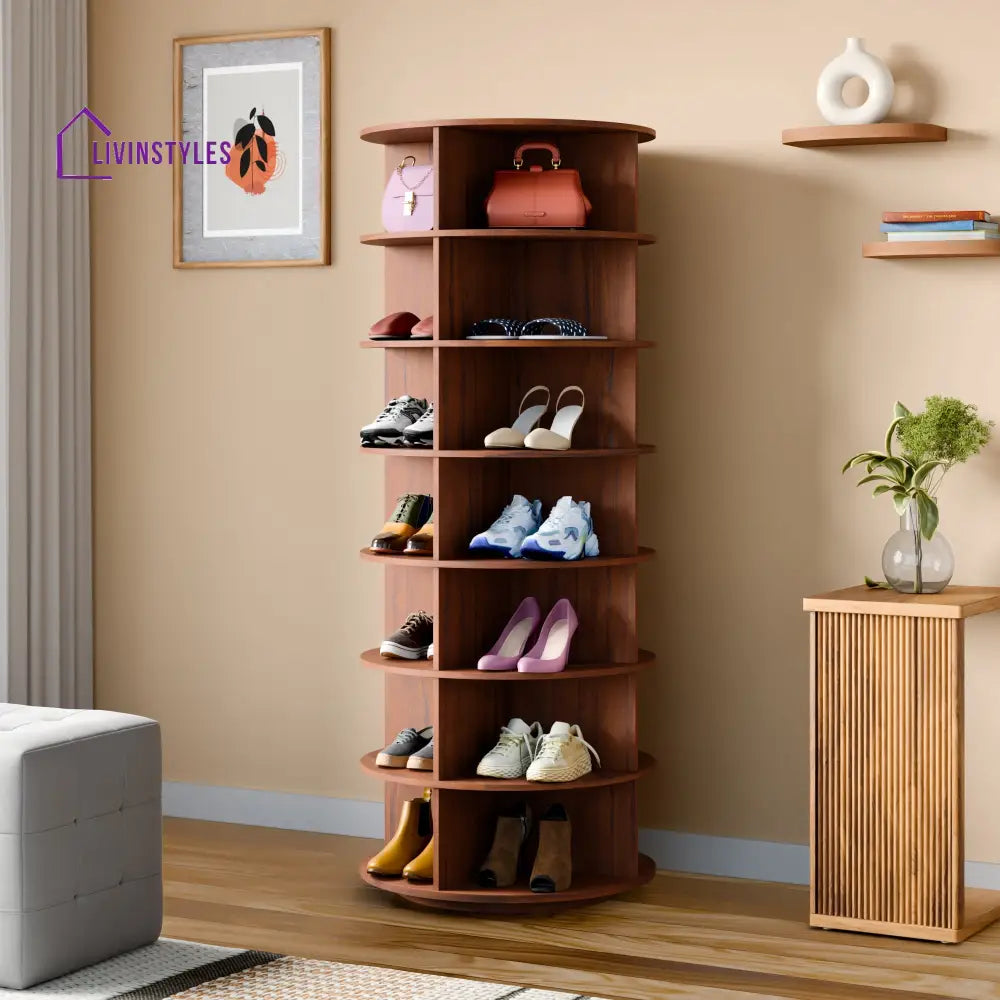 Tamila 360° Rotating Shoe Rack - Teak Brown 7 Tier for 28 Pairs 360 Rotating Shoe Rack