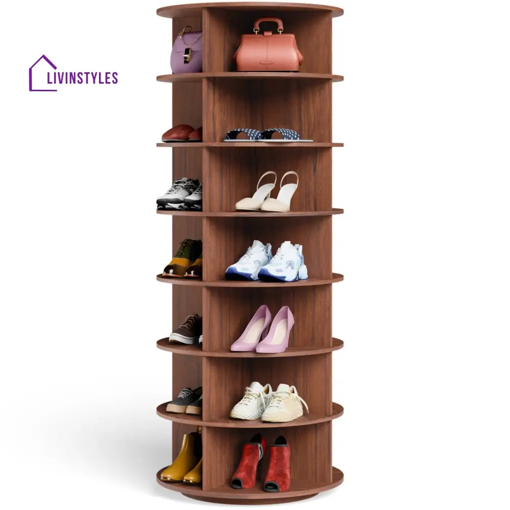 Tamila 360° Rotating Shoe Rack - Teak Brown 360 Rotating Shoe Rack