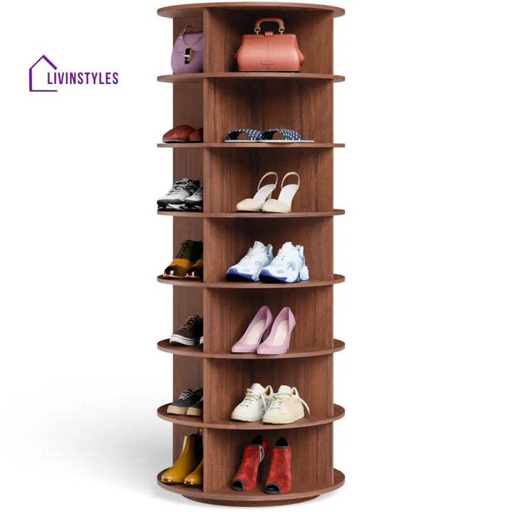 Tamila 360° Rotating Shoe Rack - Teak Brown 360 Rotating Shoe Rack