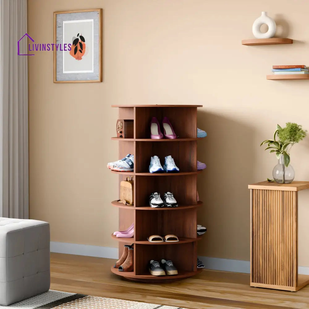 Tamila 360° Rotating Shoe Rack - Teak Brown 360 Rotating Shoe Rack