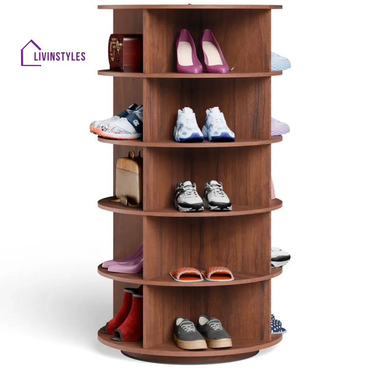 Tamila 360° Rotating Shoe Rack - Teak Brown 360 Rotating Shoe Rack