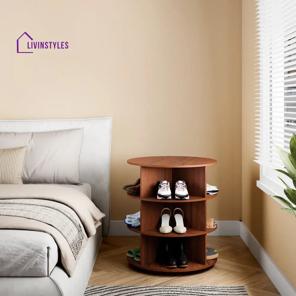 Tamila 360° Rotating Shoe Rack - Teak Brown 360 Rotating Shoe Rack