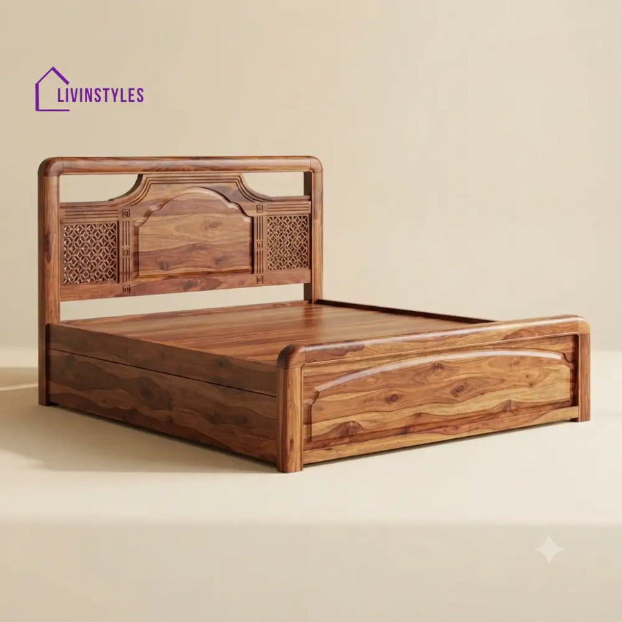 Tamilselvi Sheesham Wood Bed With Box Storage | Wooden Bed