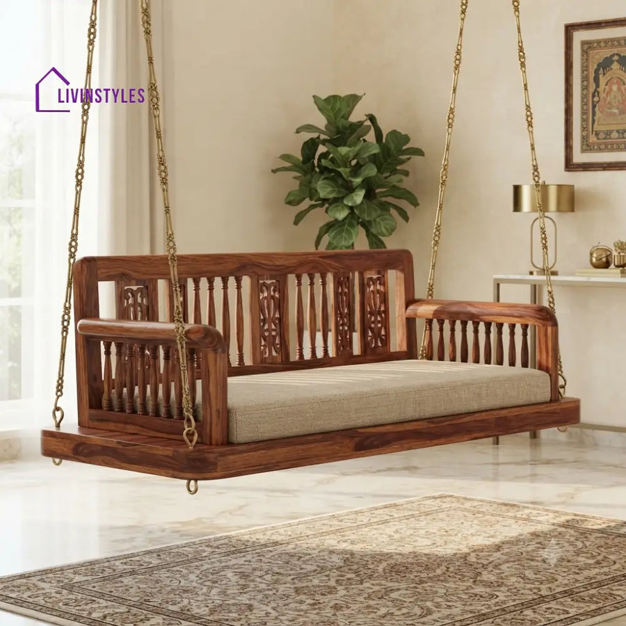 Tanguy 2 Seater Wooden Swing for Home | Wooden Jhula for home