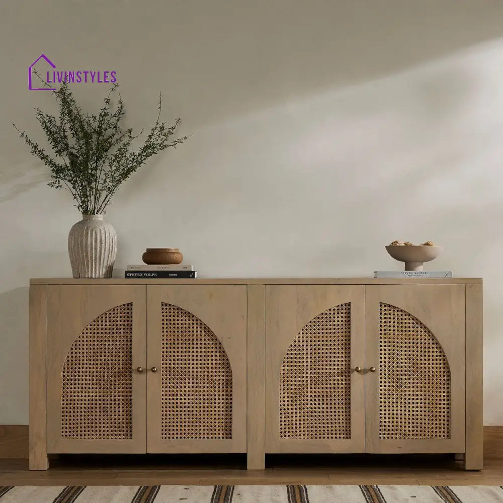 Tanika Solid Mango Wood & Rattan Sideboard Mango Wood