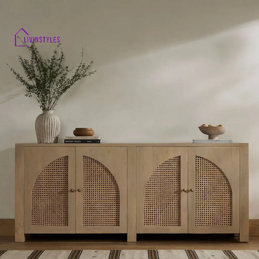 Tanika Solid Mango Wood & Rattan Sideboard Mango Wood