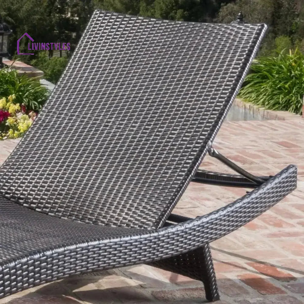 Tanirika Outdoor All-Weather HDPE Wicker Rattan Sunlounger Recliner with Side Table - Lounger Set
