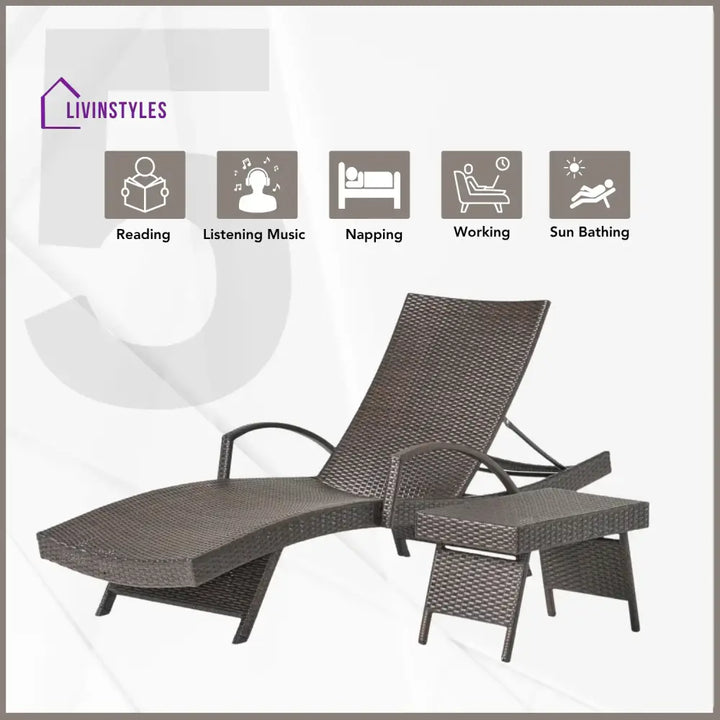 Tanirika Outdoor All-Weather HDPE Wicker Rattan Sunlounger Recliner with Side Table - Lounger Set