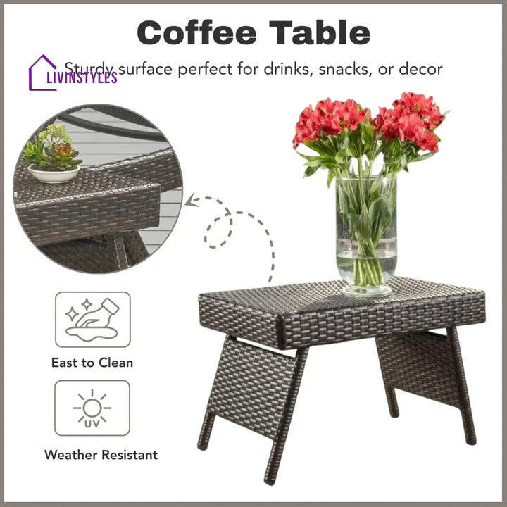 Tanirika Outdoor All-Weather HDPE Wicker Rattan Sunlounger Recliner with Side Table - Lounger Set