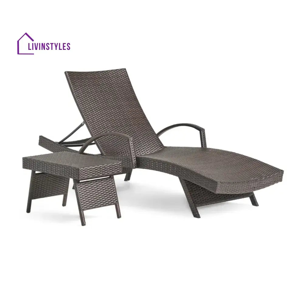 Tanirika Outdoor All-Weather HDPE Wicker Rattan Sunlounger Recliner with Side Table - Lounger Set