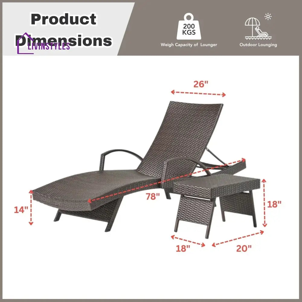 Tanirika Outdoor All-Weather HDPE Wicker Rattan Sunlounger Recliner with Side Table - Lounger Set