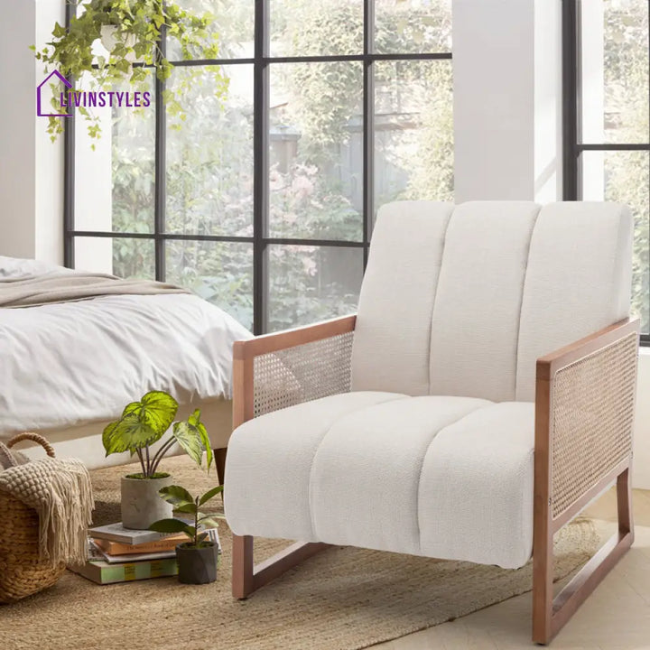 Tanishka Solid Wood and Fabric Arm Chair | Living Room Chair | Lounge Chair