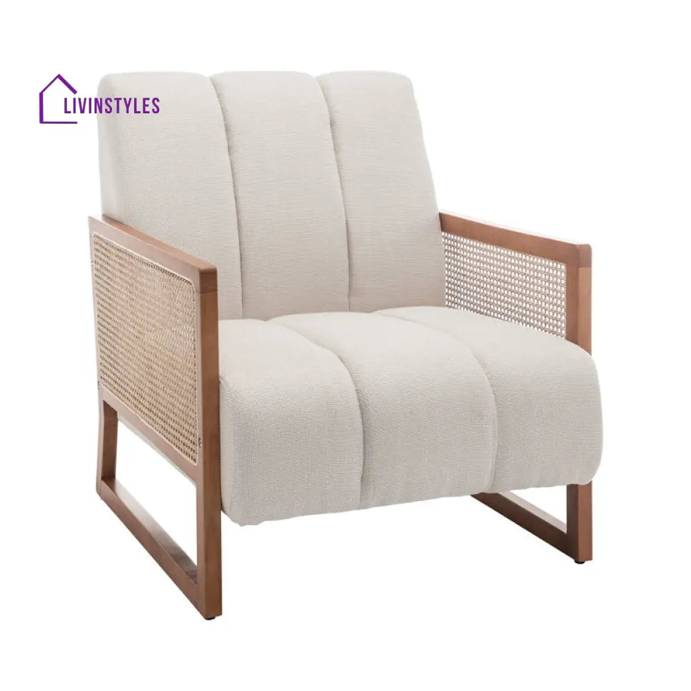 Tanishka Solid Wood and Fabric Arm Chair | Living Room Chair | Lounge Chair