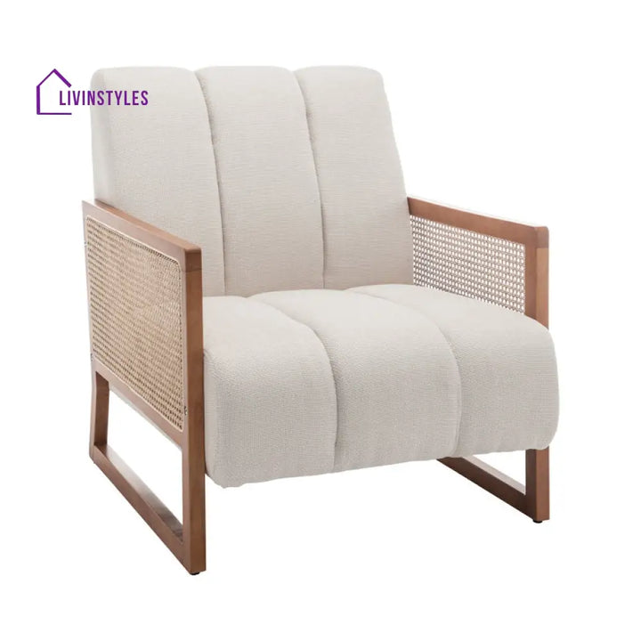 Tanishka Solid Wood and Fabric Arm Chair | Living Room Chair | Lounge Chair