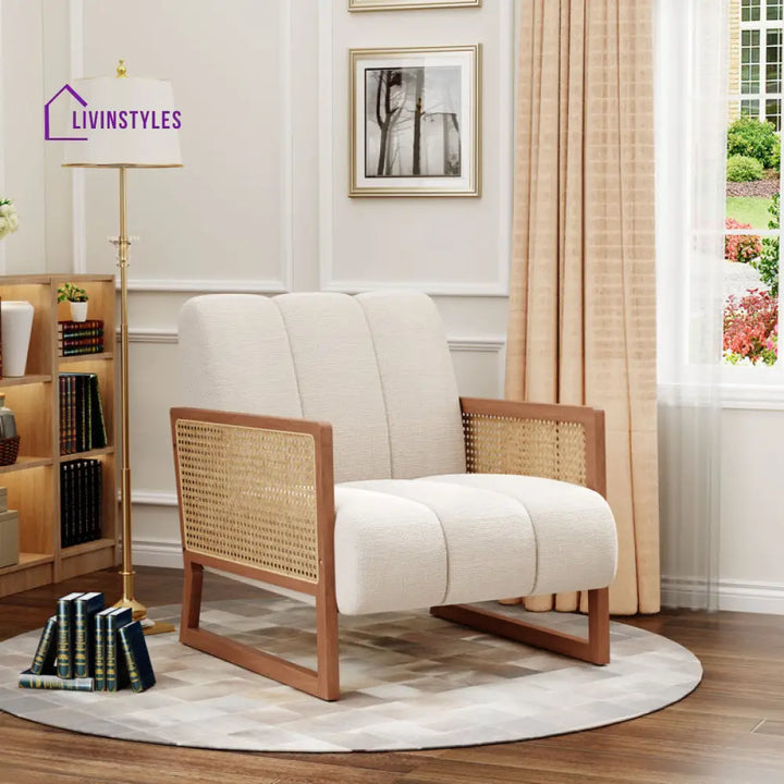 Tanishka Solid Wood and Fabric Arm Chair | Living Room Chair | Lounge Chair