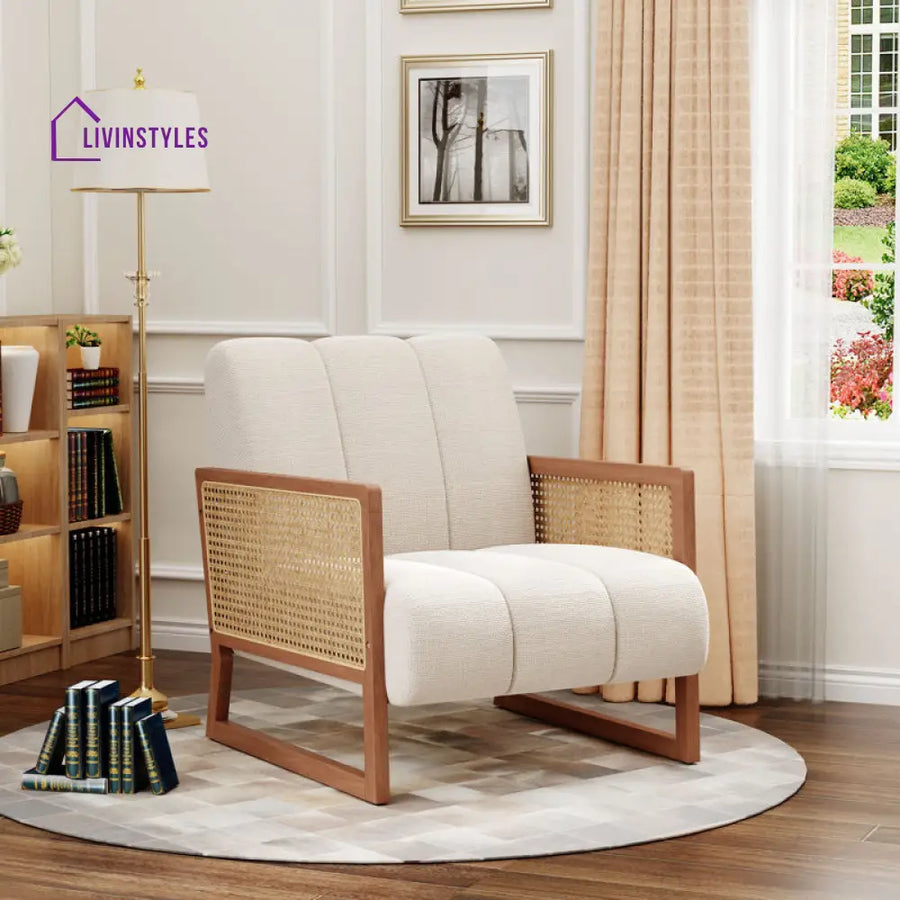 Tanishka Solid Wood and Fabric Arm Chair | Living Room Chair | Lounge Chair