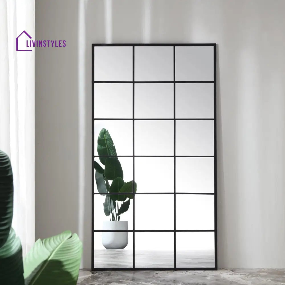 Chardwell Full Length Industrial Metal Window Mirror 180 x 100 cm Black Mirrors