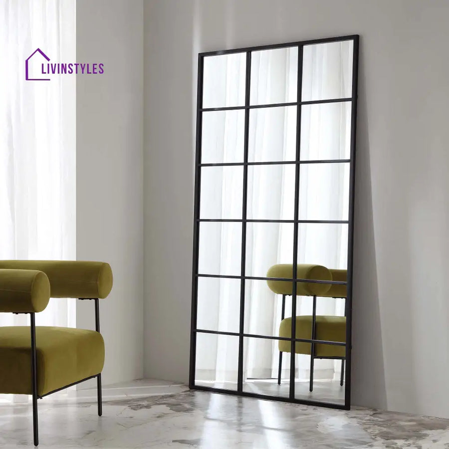 Chardwell Full Length Industrial Metal Window Mirror 180 x 100 cm Black Mirrors