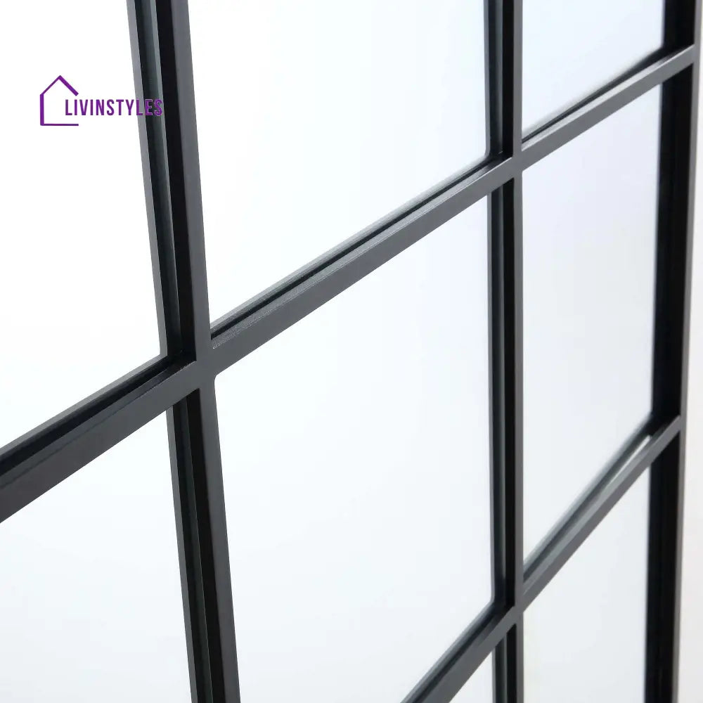 Chardwell Full Length Industrial Metal Window Mirror 180 x 100 cm Black Mirrors