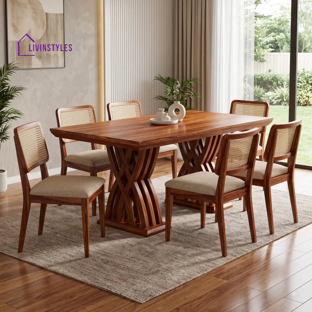 Tanvi Premium Wooden 6 Seater Dining Table Set