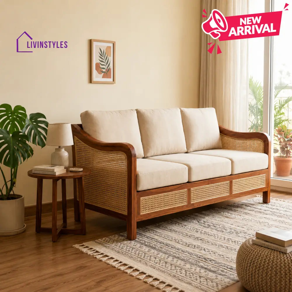 Tanvi Sheesham Wood and Cane Sofa for Living Room