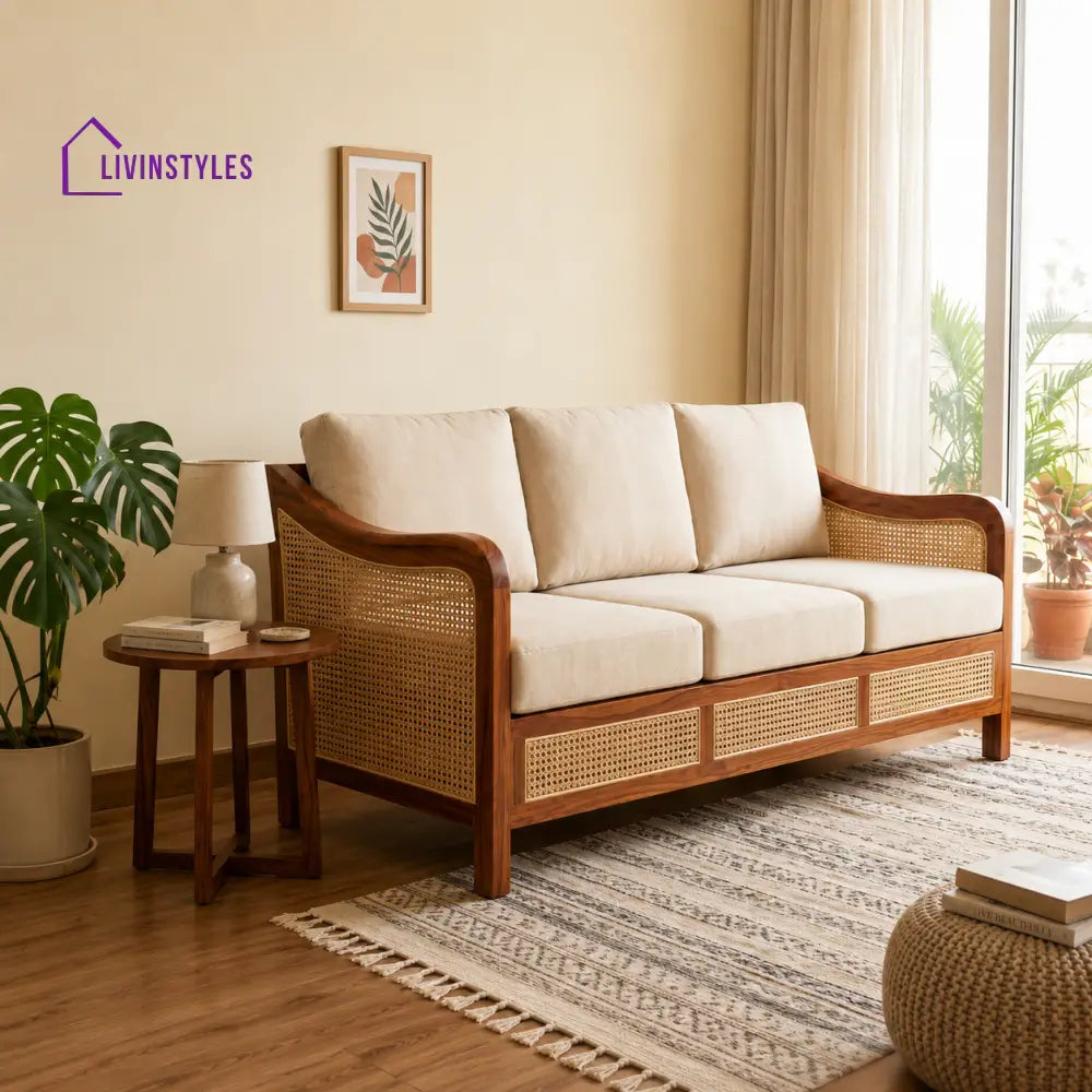 Tanvi Sheesham Wood and Cane Sofa for Living Room