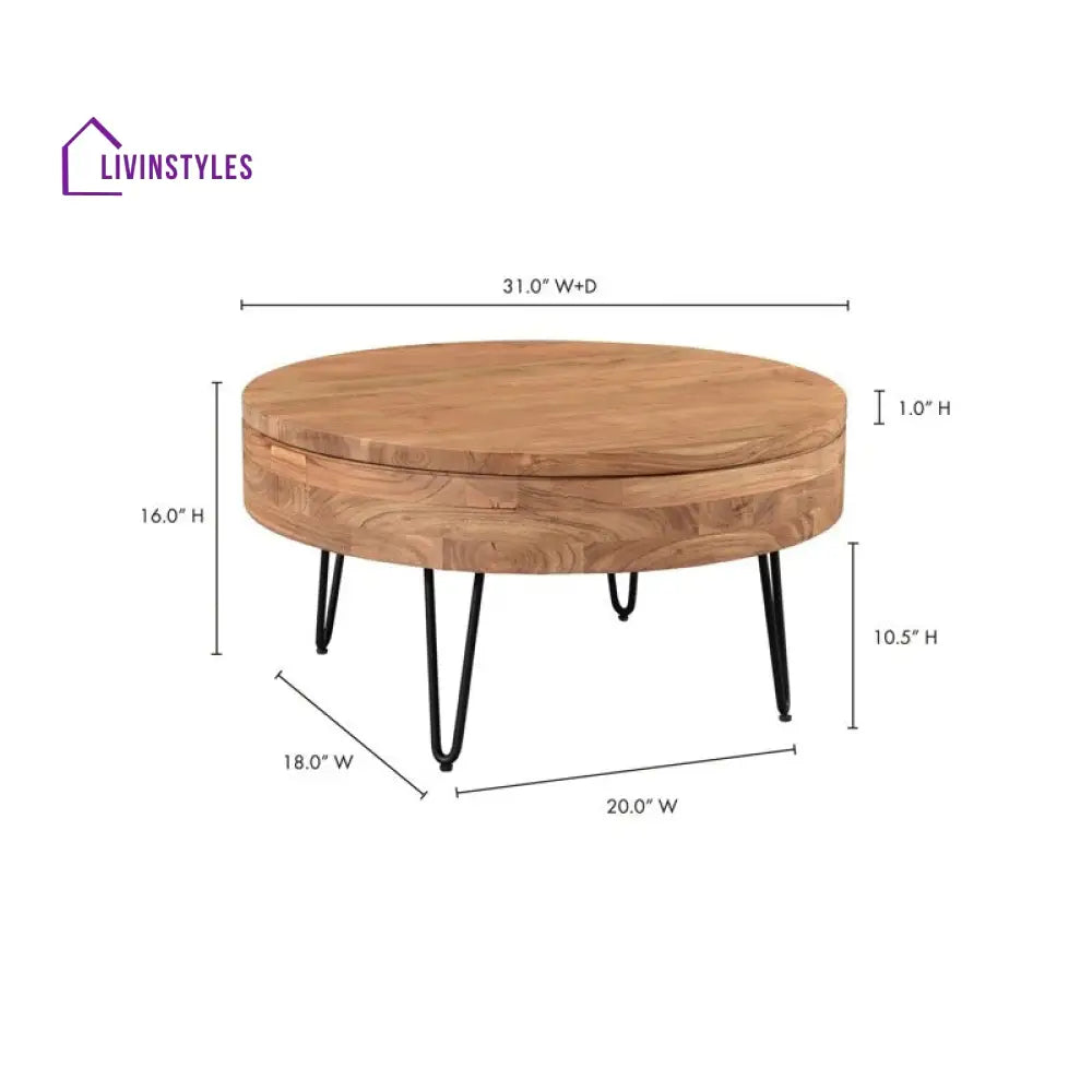 Tanvi Solid Wood and Metal Coffee Table for Living Room
