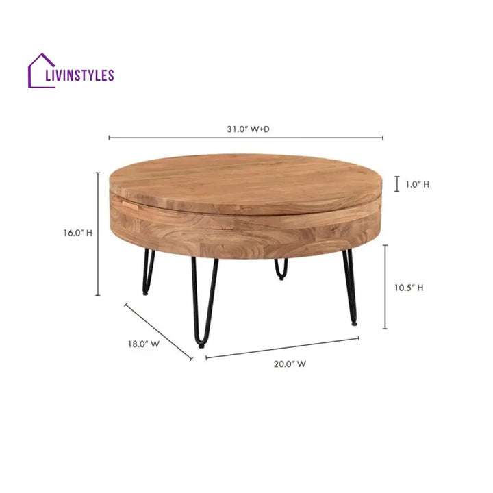 Tanvi Solid Wood and Metal Coffee Table for Living Room