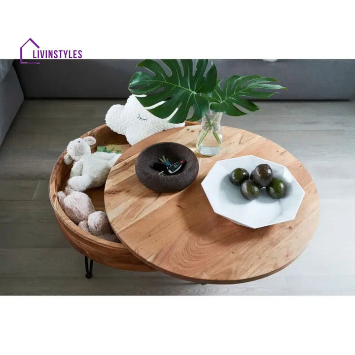 Tanvi Solid Wood and Metal Coffee Table for Living Room