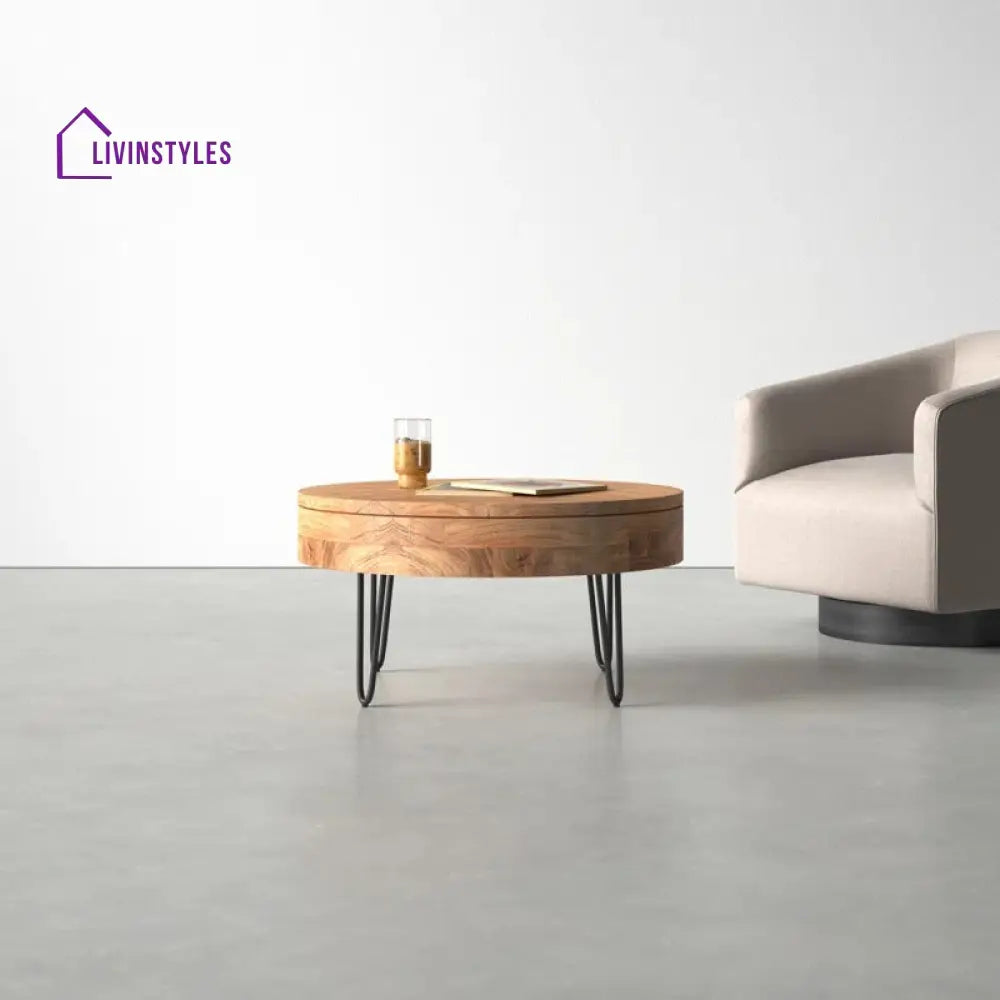Tanvi Solid Wood and Metal Coffee Table for Living Room
