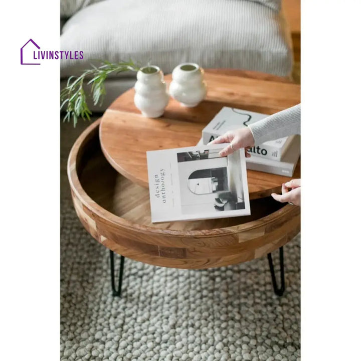 Tanvi Solid Wood and Metal Coffee Table for Living Room