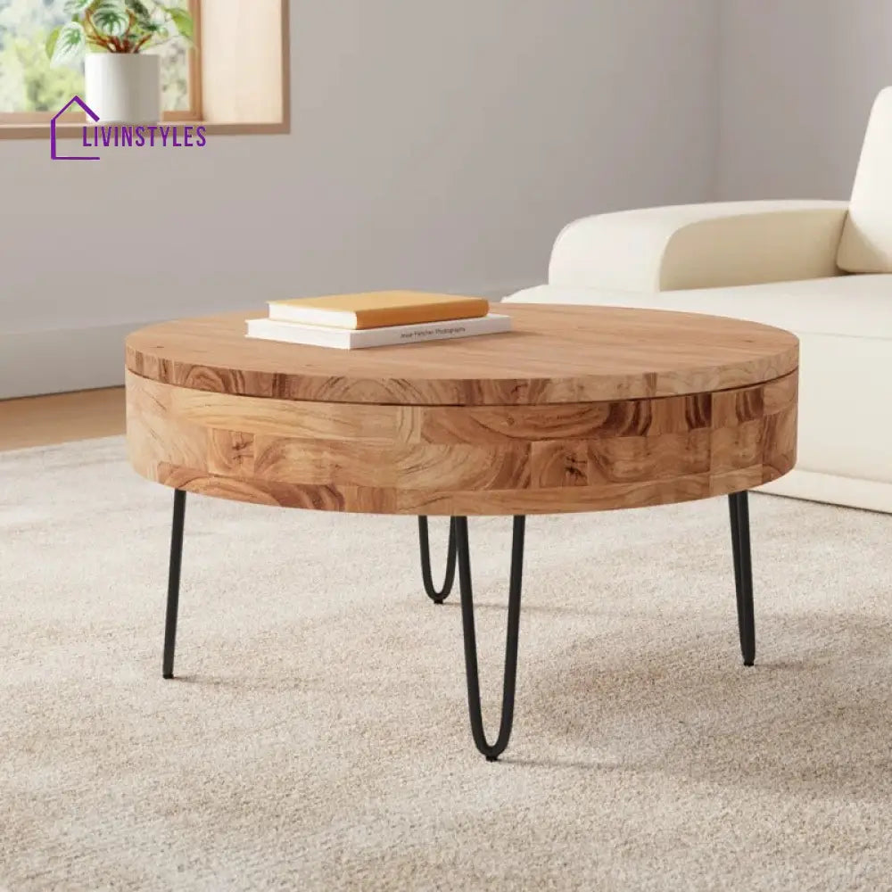 Tanvi Solid Wood and Metal Coffee Table for Living Room