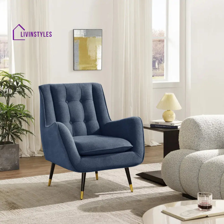 Tanvika Solid Wood and Fabric Arm Chair | Living Room Chair | Lounge Chair