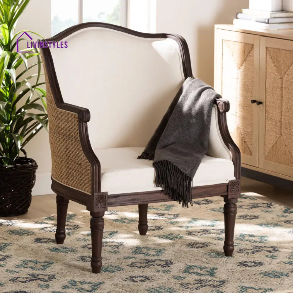 Tanvika Solid Wood and Fabric Arm Chair | Living Room Chair | Lounge Chair