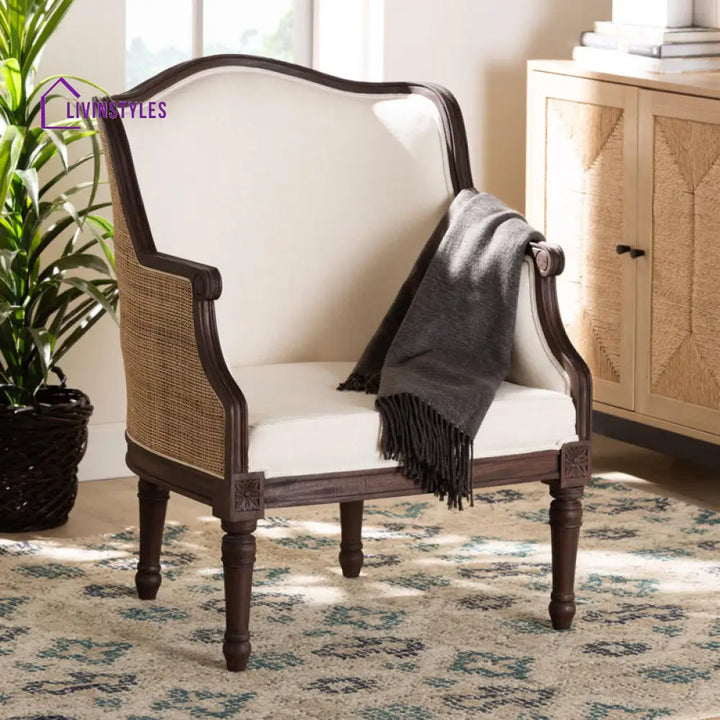 Tanvika Solid Wood and Fabric Arm Chair | Living Room Chair | Lounge Chair