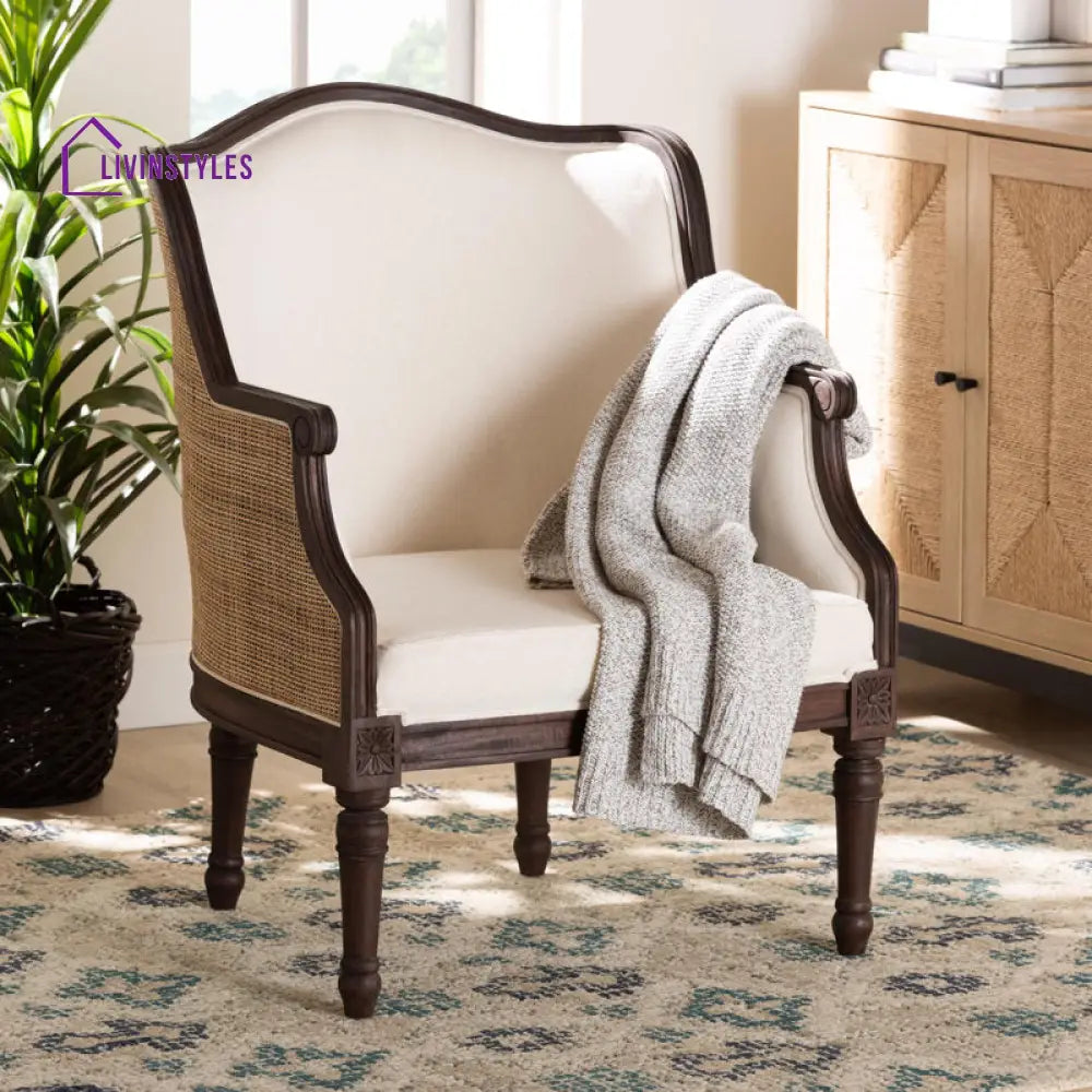 Tanvika Solid Wood and Fabric Arm Chair | Living Room Chair | Lounge Chair