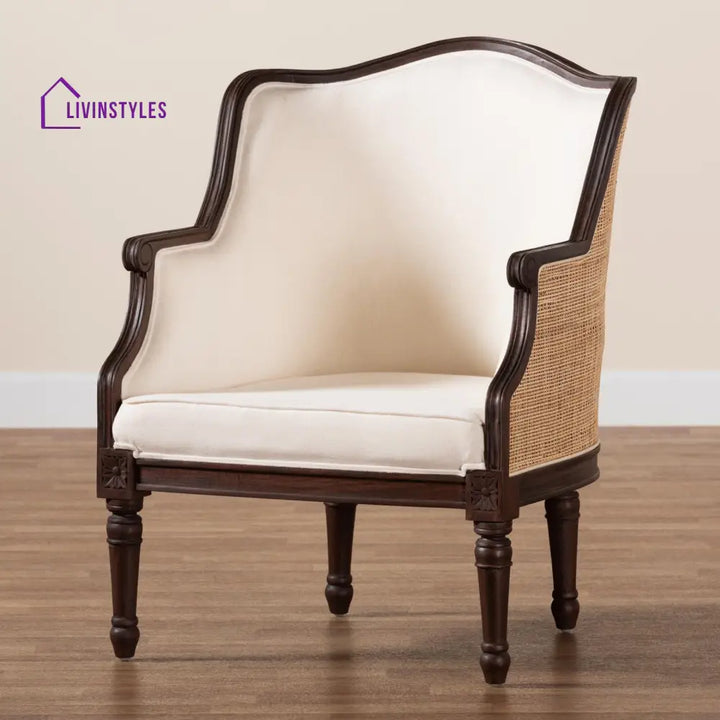 Tanvika Solid Wood and Fabric Arm Chair | Living Room Chair | Lounge Chair
