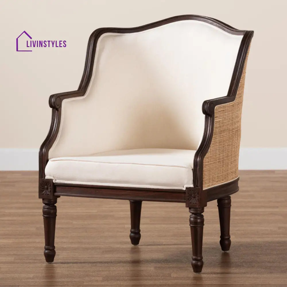Tanvika Solid Wood and Fabric Arm Chair | Living Room Chair | Lounge Chair