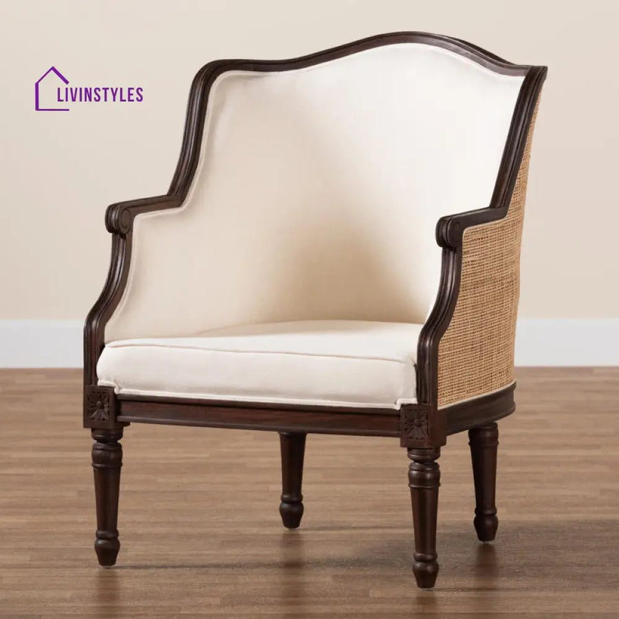 Tanvika Solid Wood and Fabric Arm Chair | Living Room Chair | Lounge Chair