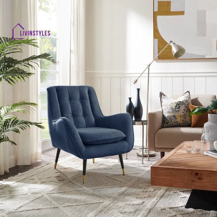Tanvika Solid Wood and Fabric Arm Chair | Living Room Chair | Lounge Chair