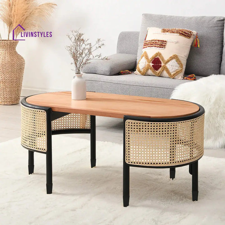 Jeanne Cane Rattan Solid Wood Oval Coffee Table Coffee Tables & Nesting Tables
