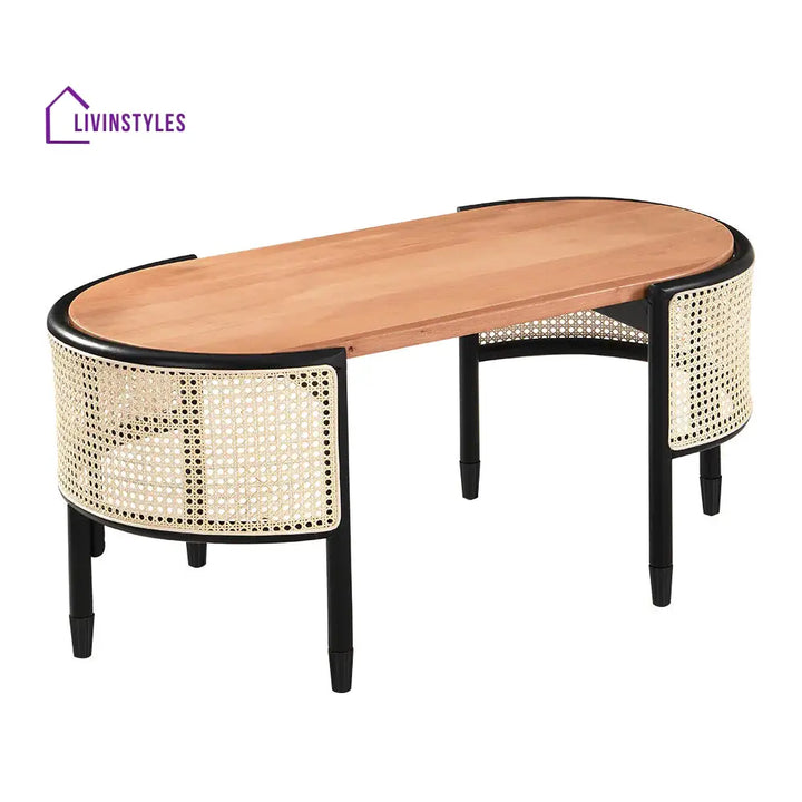 Jeanne Cane Rattan Solid Wood Oval Coffee Table Coffee Tables & Nesting Tables