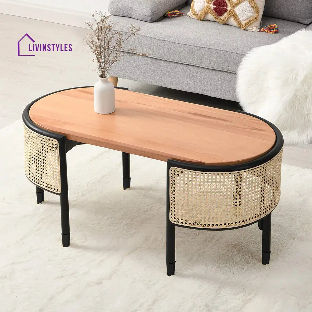 Jeanne Cane Rattan Solid Wood Oval Coffee Table Coffee Tables & Nesting Tables